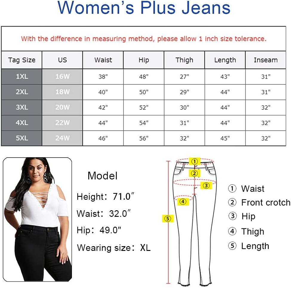 Women plus Size Ripped Stretch Skinny Jeans, High Rise Distressed Denim Jegging