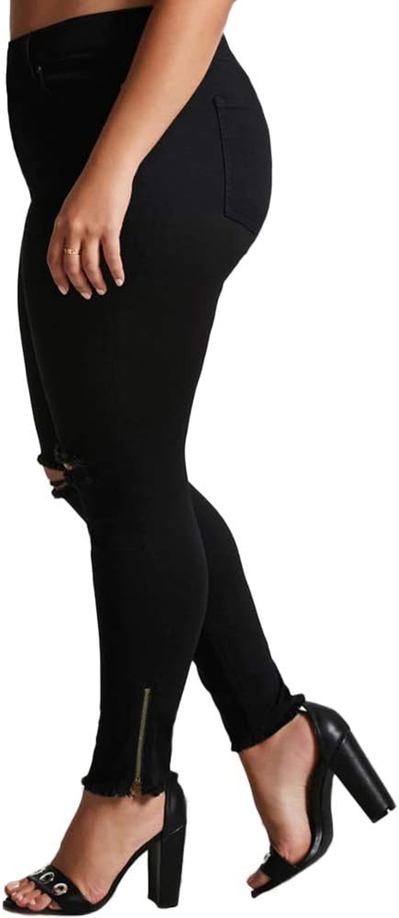 Women plus Size Ripped Stretch Skinny Jeans, High Rise Distressed Denim Jegging