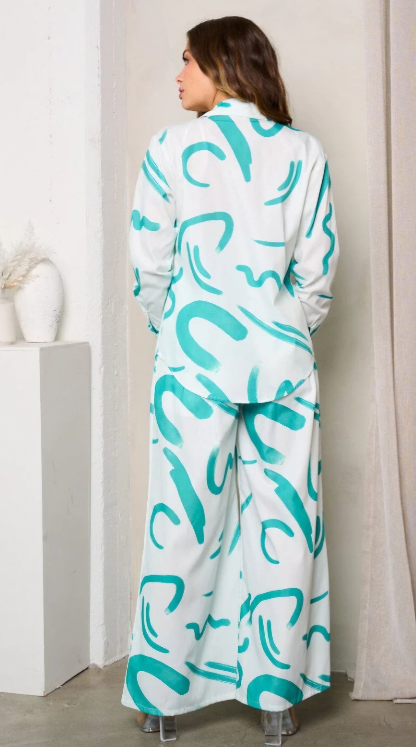WOMEN'S LONG SLEEVE W/BRA & WIDE LEG PANTS PRINTED 3PC. SET