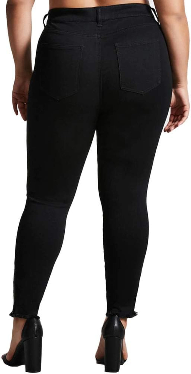 Women plus Size Ripped Stretch Skinny Jeans, High Rise Distressed Denim Jegging