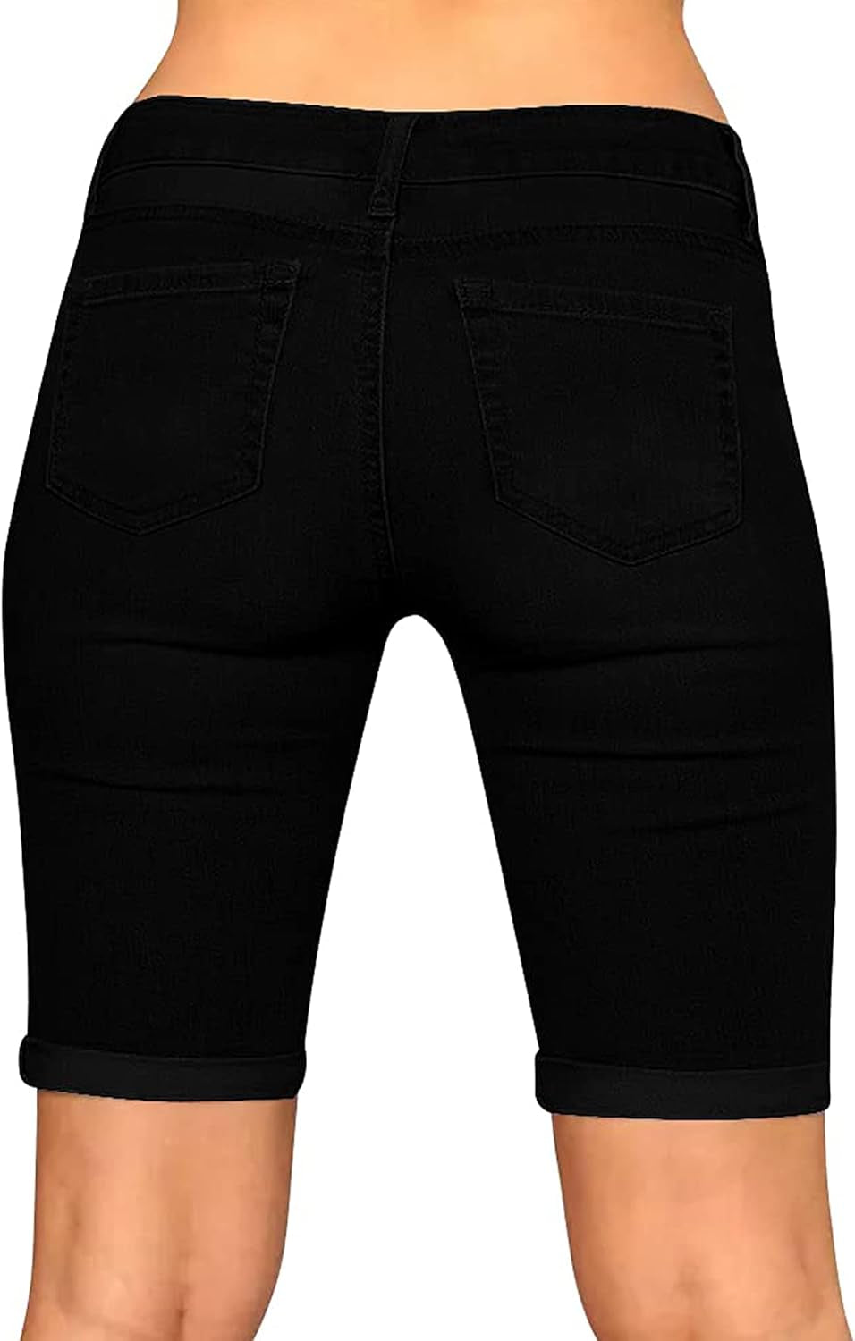 Women'S Distressed Knee Length Ripped Stretchy Jean Shorts