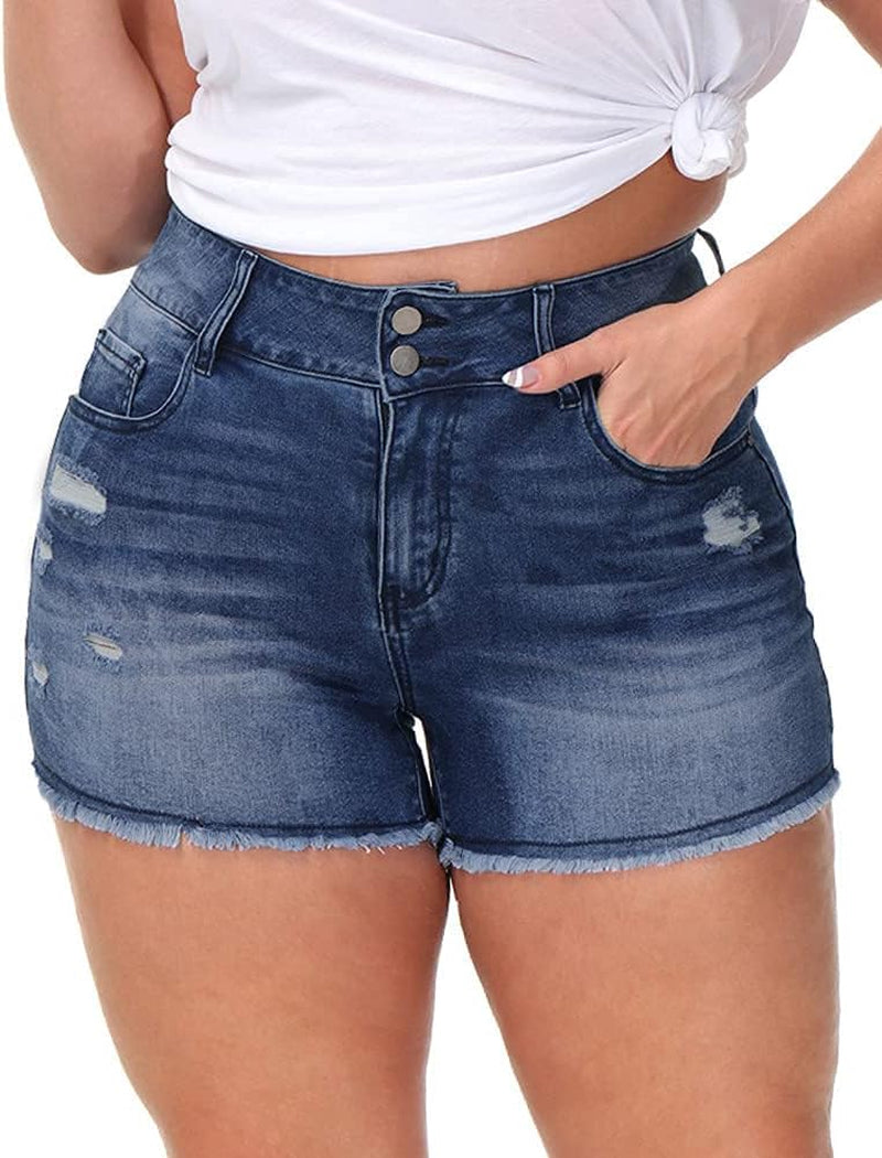 Womens plus Size Casual Denim Shorts High Waisted Distressed Jean Shorts Ripped Short Jeans