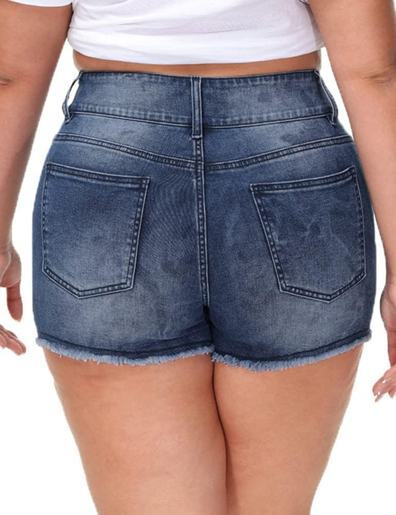 Womens plus Size Casual Denim Shorts High Waisted Distressed Jean Shorts Ripped Short Jeans