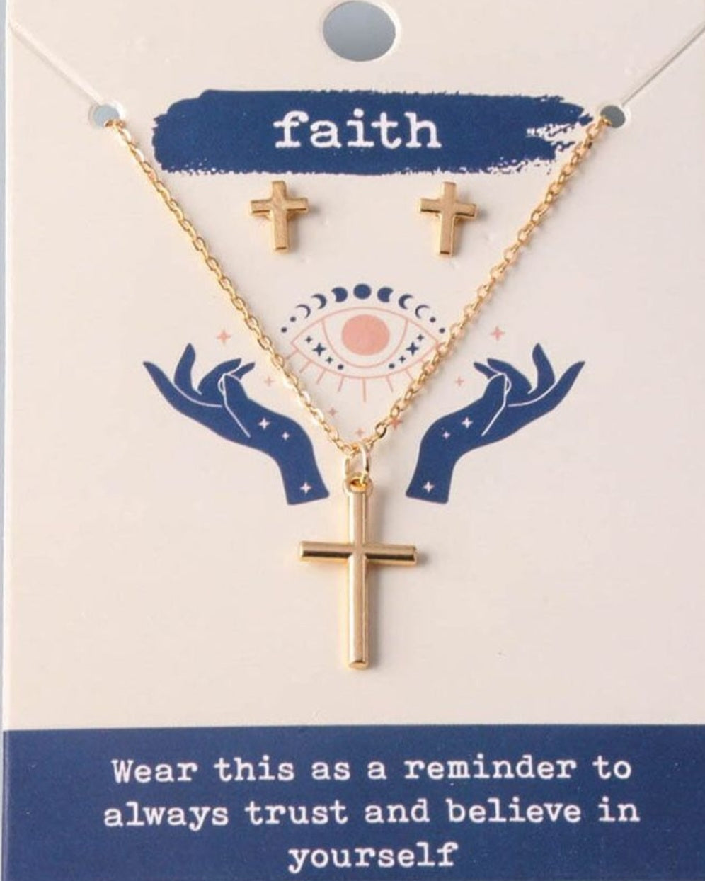 Women's Gold Cross Earrings & Necklace Set