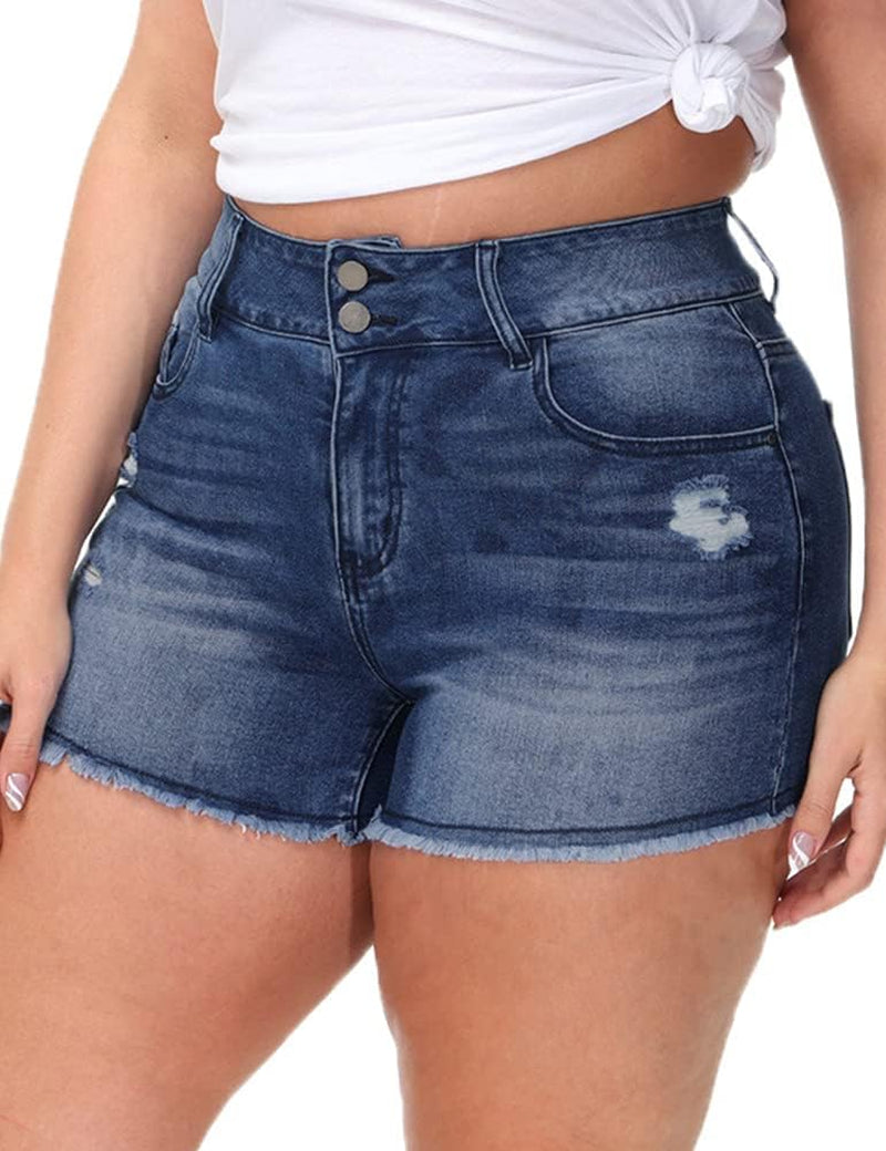 Womens plus Size Casual Denim Shorts High Waisted Distressed Jean Shorts Ripped Short Jeans